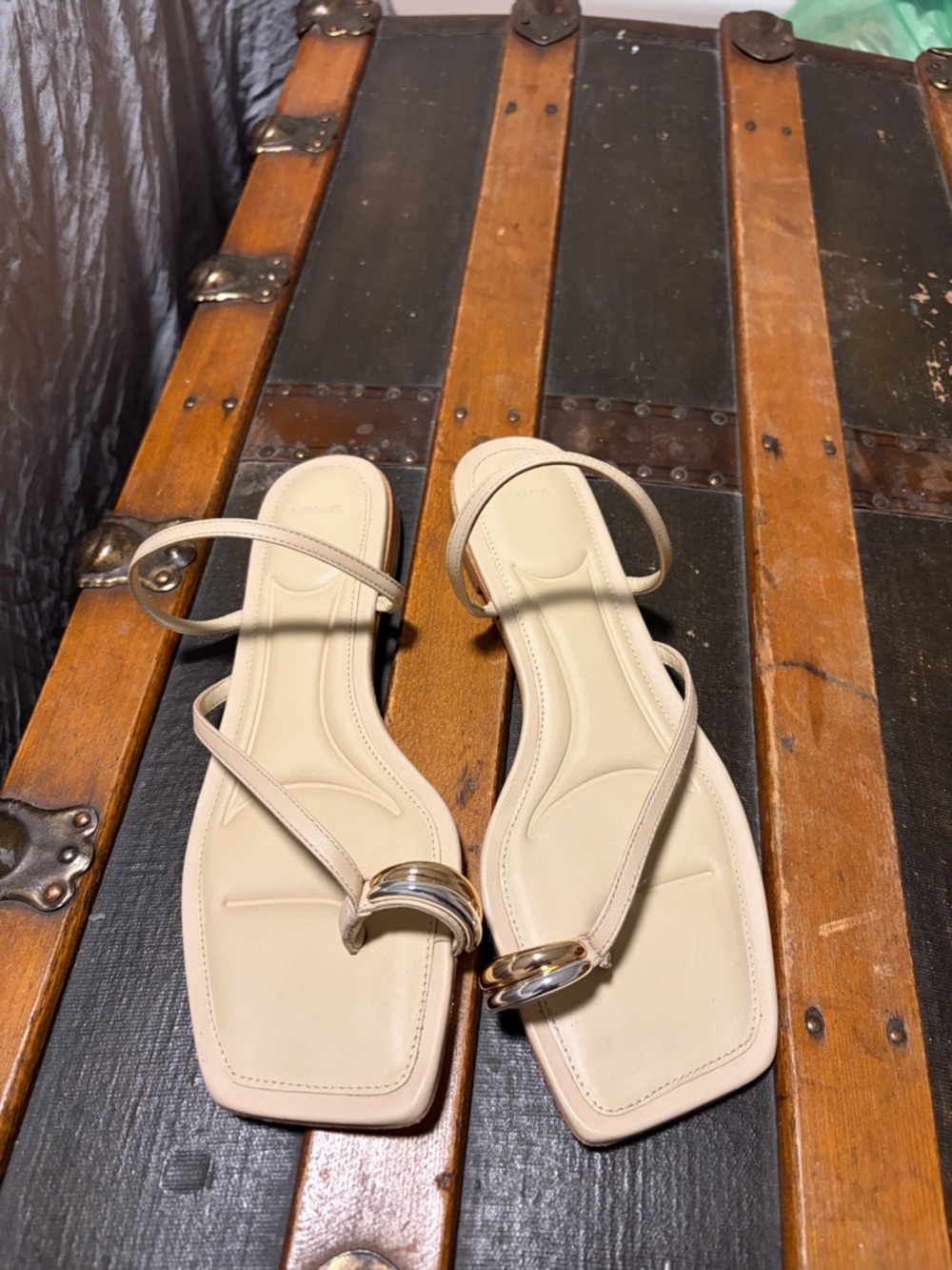 Vince Beige Strappy Square-Toe Women's Sandals